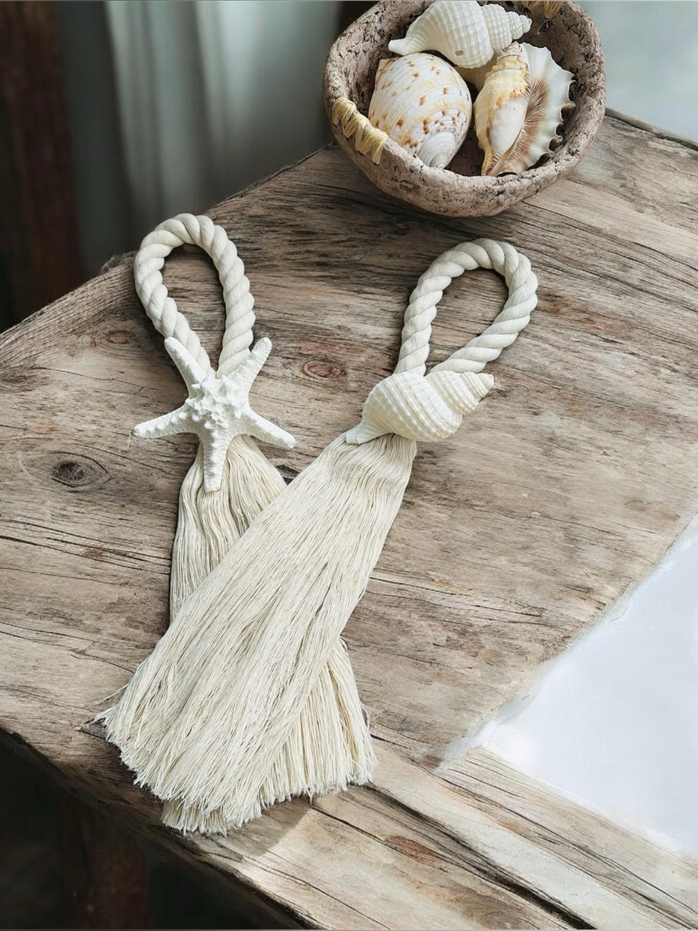 Coastal Shell Tassel Tiebacks in Cream - Home Accents